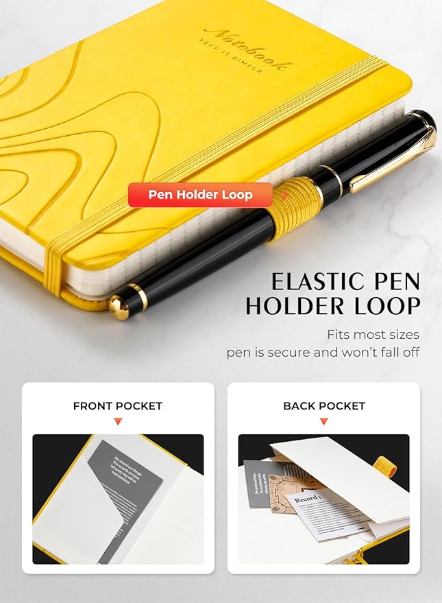 AISBUGUR Pocket Notebook, Small Notebook, 2-Pack Total 320 Pages,3.7" x 5.7" Pocket Notebook (2 Pack, Yellow)