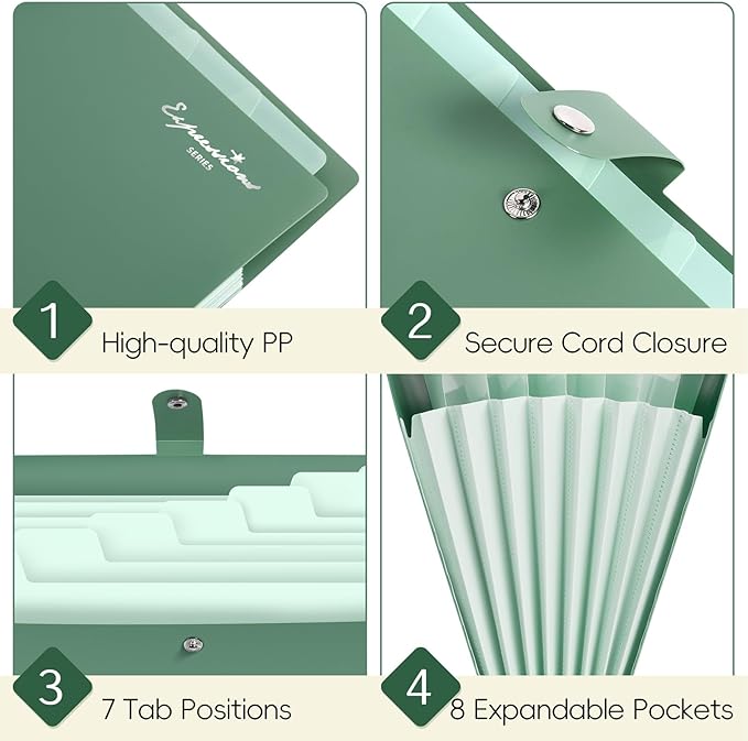 Sooez Elegant Accordion File Organizer with Labels, 8 Pocket Expanding File Folder, Portable Folders for Documents, Cute Paper Organizer for School Office Supplies, Letter Size, Burgundy