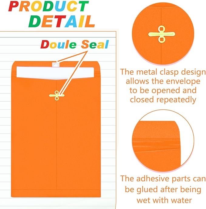 Geyee 300 Pcs 6 x 9 Inch Clasp Envelopes Manilla Envelopes Gummed Mailing Envelopes 28lb Kraft Clasp Closure for Storing or Mailing Colored Envelopes for Home Office Business(Rainbow Color)