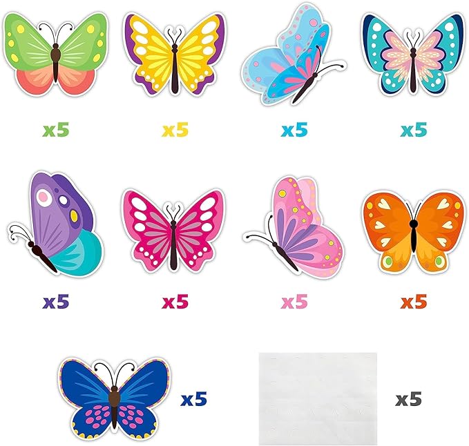 BeYumi 45Pcs Butterfly Cutouts Springtime Wall Decals Bulletin Board Set Teacher Created Resources Spring Summer Wall Decoration for Garden Home Classroom School Baby Shower Birthday Party Supplies