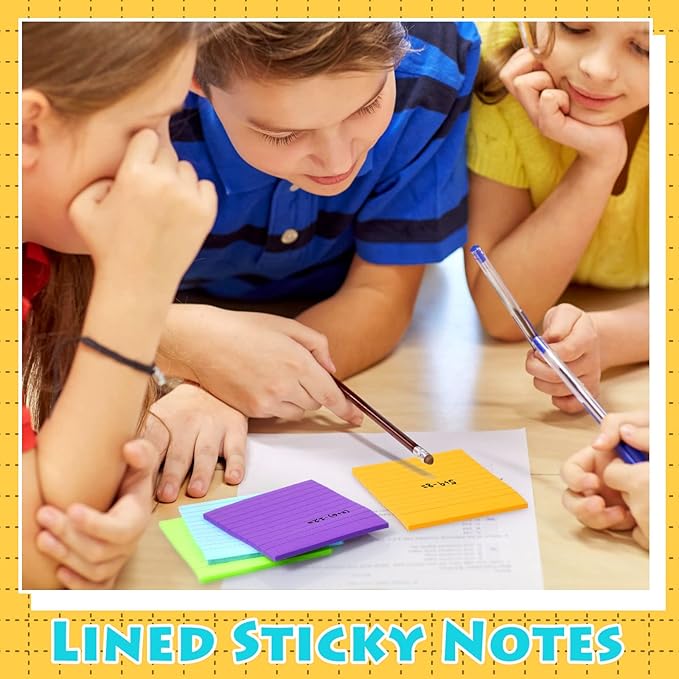 Yexiya 64 Pcs Lined Sticky Notes Self Stick Notes with Lines Bright Assorted Colors Sticky Notes for Home Office Products Post Memos, 1920 Sheets(4 x 4 Inch,Chic Color)