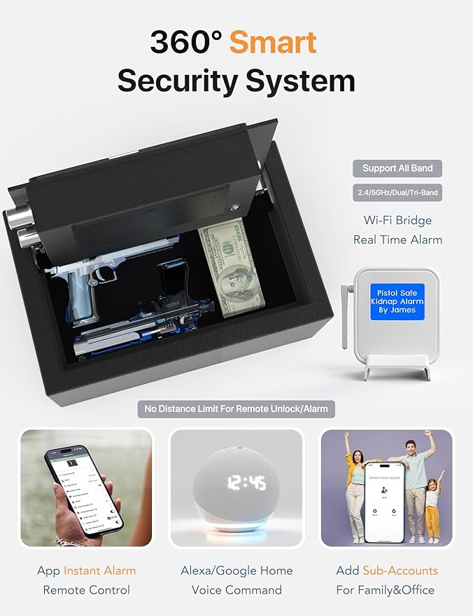 FORFEND Smart Home Safe | WiFi Safe Box App Lock/Alarm | Voice Command, Kidnap Alarm, Tamper Detect, Frozen Mode, Sub Account| Digital Safe Anti Theft