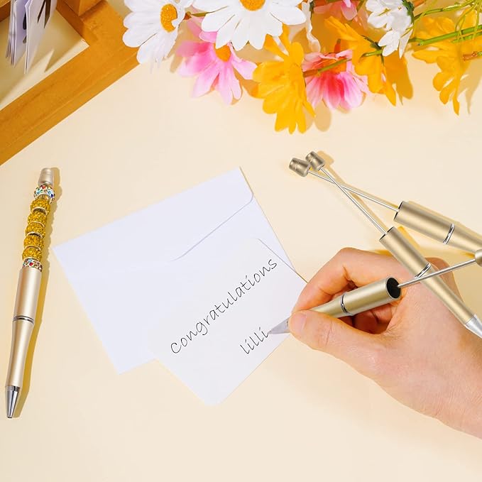 jiebor 30Pcs Gold Beadable Pens Plastic Bead Pen Black Ink Ballpoint Pens Diy Pens Cute Cool Pens for Teacher Bridal Graduation Gift Office Supplies