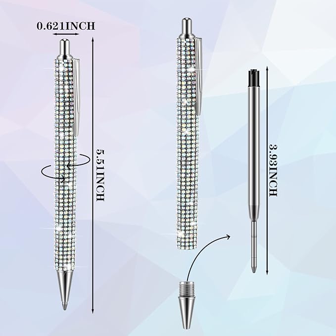 Ireer 4 Pcs Bling Rhinestone Sparkly Pens for Women Diamond Ink Crystal Glitter Metal Ballpoint Bedazzled Fancy Pens 4 Pcs 1.0mm Refills(Gold, Silver, Pink and Rose Gold)