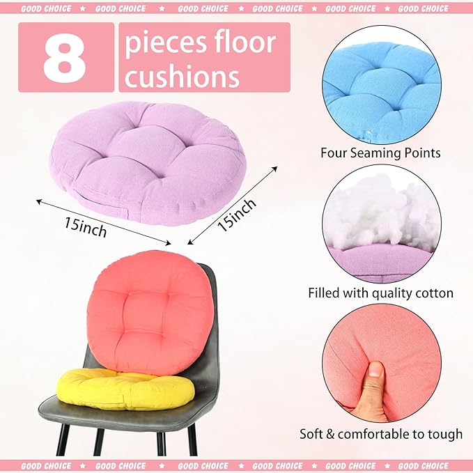 Gerrii 8 Pieces Floor Cushions for Kids Classroom Flexible Floor Seating Cushions Floor Pillows for Home School Kindergarten Daycare Nursery(Classic Color,Round)