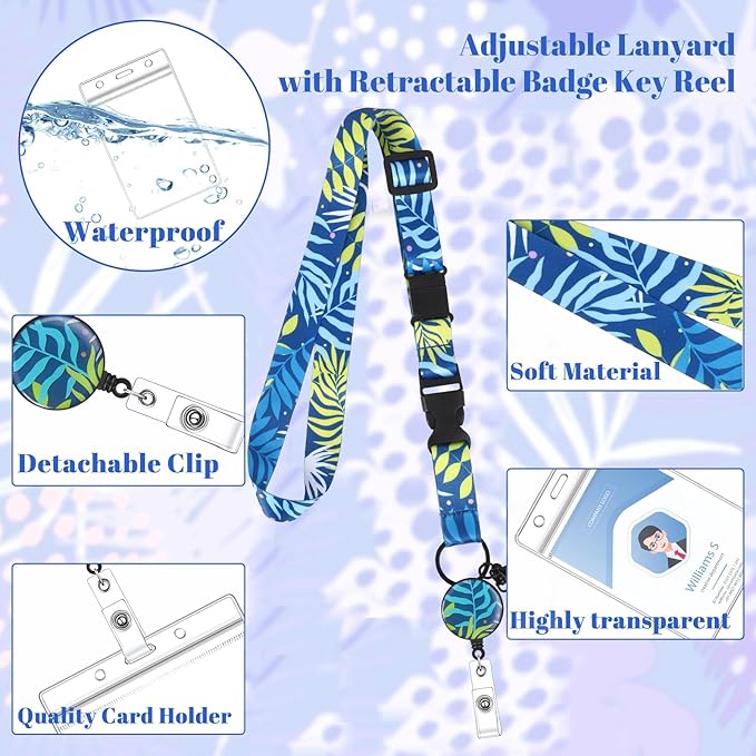 BESARME 3 Pack Cruise Lanyards for Ship Cards, Adjustable Lanyards with Retractable Badge Reel, 6 Pack Waterproof ID Badge Holder and 3 Pack Phone Tether Tab, Style a