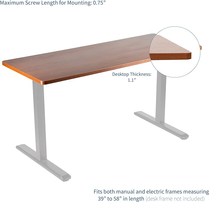 VIVO Dark Walnut 60 x 24 inch Universal Solid One-Piece Table Top for Standard and Sit to Stand Height Adjustable Home and Office Desk Frames, DESK-TOP60D