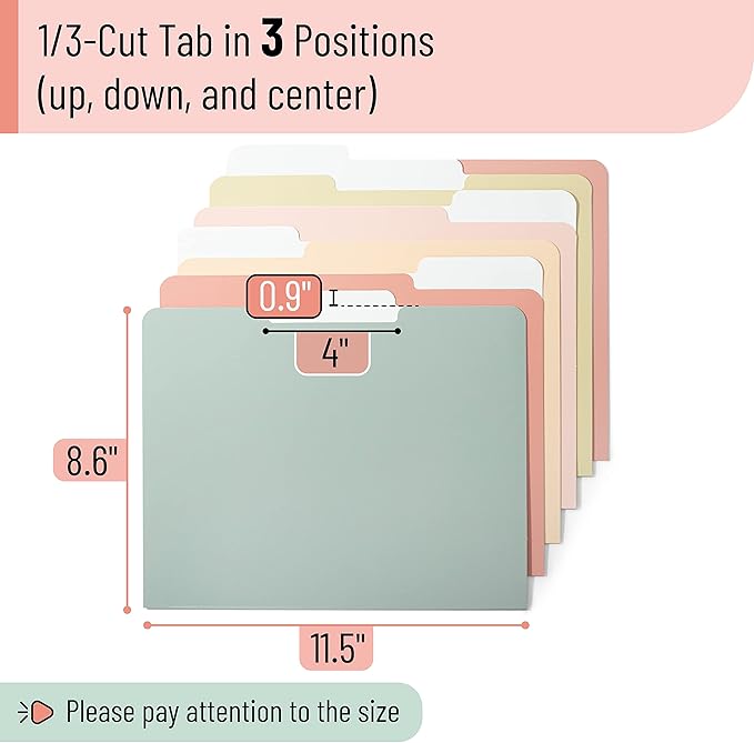 Mr. Pen- File Folders, 6 Pack, Vintage Colors, 1/3-Cut Tab, File Folders Letter Size, Colored File Folders, Office File Folder, Colored Folders, Office Supplies File Folders, File Folders with Tabs