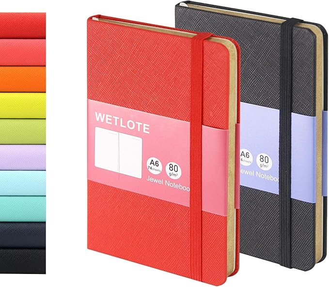 Dot Matrix Hardcover Notebook - 2 Books 3.5“ x 5.5”- Made of sustainable and excellent quality paper, simple, natural and portable, suitable for school, office use (black red)