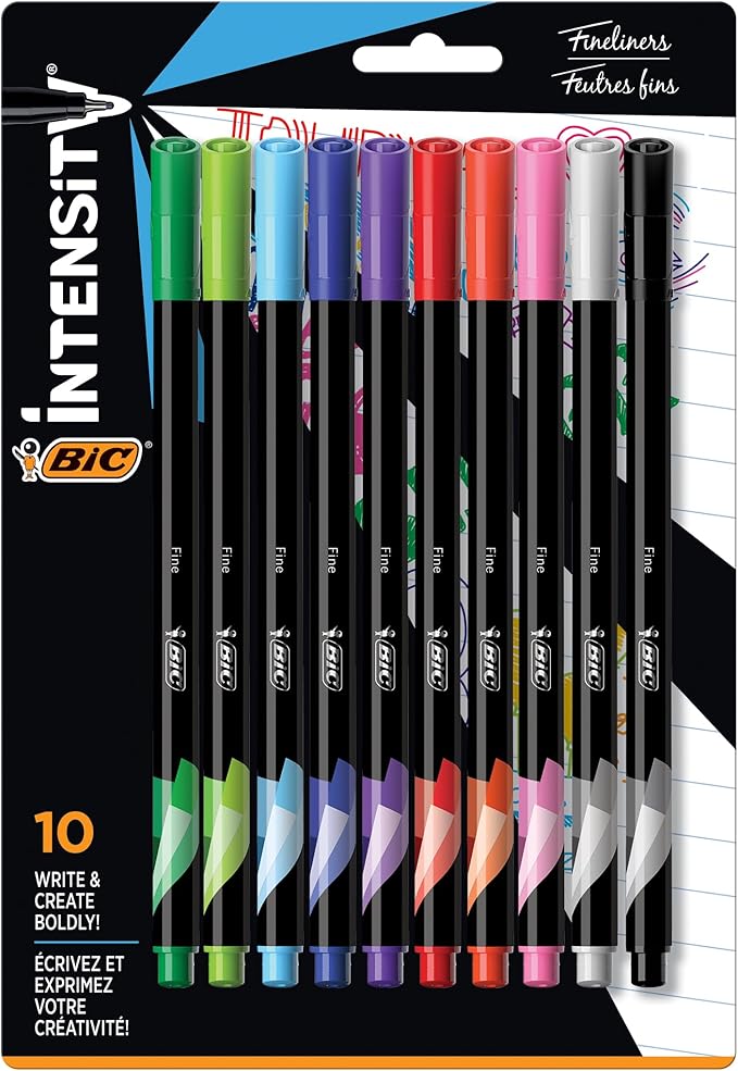 BIC Intensity Fineliner Marker Pens, Fine Point (0.4 mm), Assorted Colors (Colors May Vary), 10-Count