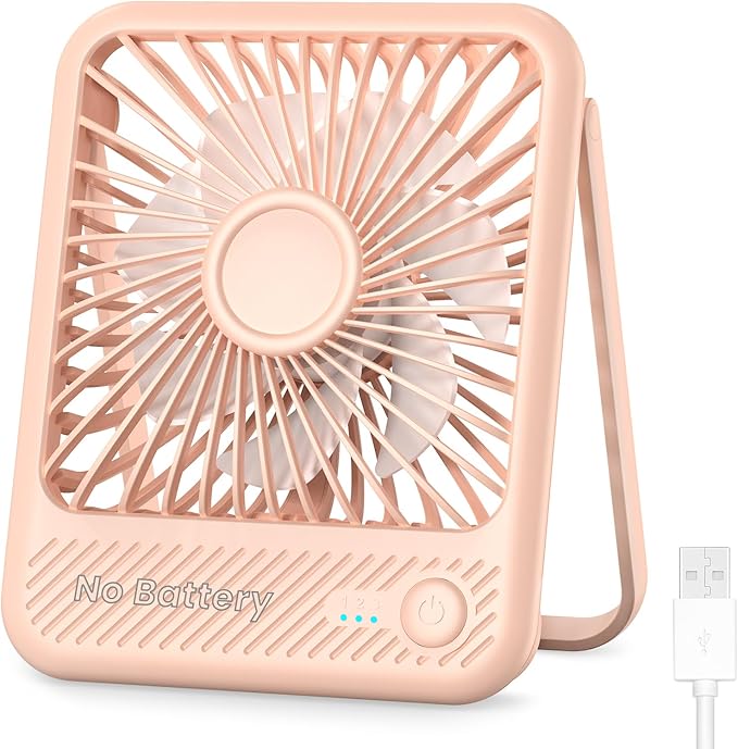 Koonie USB Desk Fan, Strong Wind Ultra Quiet Small Personal Fan with 180° Tilt Folding and 3 Speeds Adjustable, USB-C Corded Powered Mini USB Fan for Office Desktop Bedroom Pink