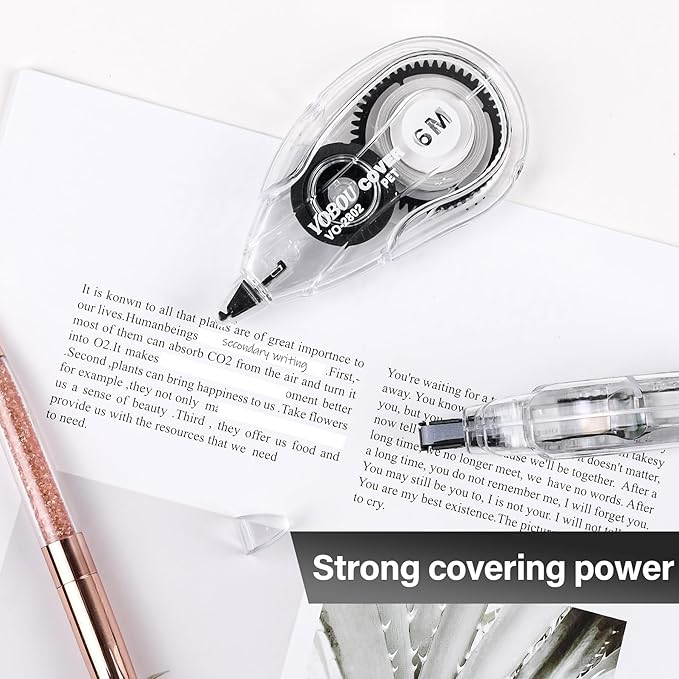 White Correction Tape, Easy To Use Applicator for Instant Corrections Wrong Writing At Any Time, For school, Office (12pack, 6M/256" x 0.2")