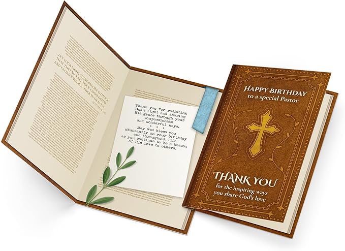 Prime Greetings Religious Birthday Card For Pastor, Made in America, Eco-Friendly, Thick Card Stock with Premium Envelope 5in x 7.75in, Packaged in Protective Mailer