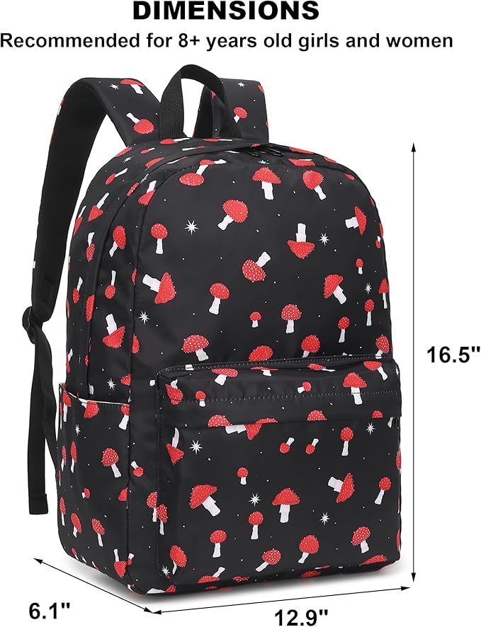 Mushroom School Backpack for Teens Girls, Womens College Bookbags Laptop Backpacks