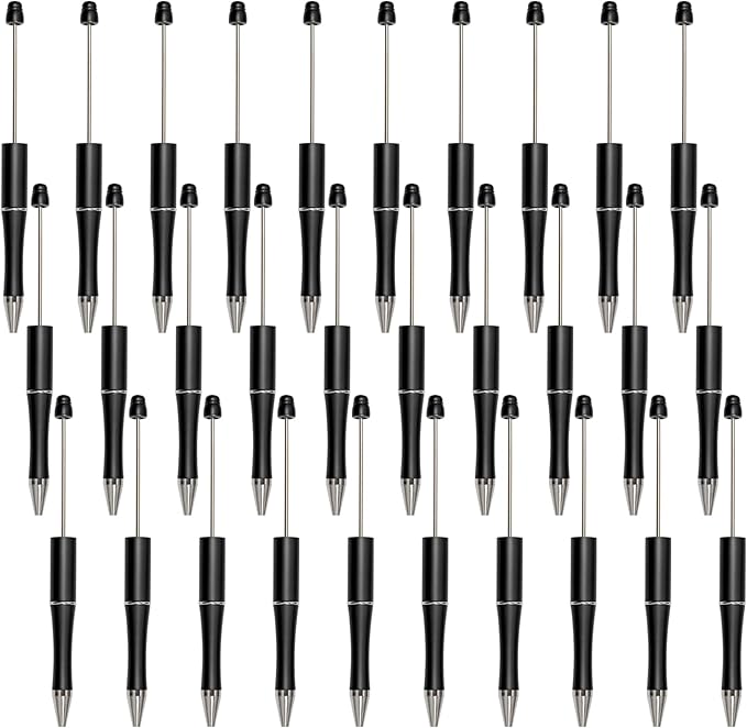 jiebor 30Pcs Black Beadable Pens Plastic Bead Pen Black Ink Ballpoint Pens Cute Diy Pens Cool Pens for Teacher Bridal Graduation Gift Office School Supplies