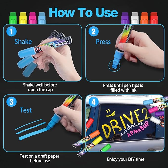 Window Chalk Markers for Cars Washable: 8 Colors Jumbo Liquid Chalk Marker with 10mm Thick Tips, Big Chalkboard Markers, Car Window Paint Markers Pen for Glass, Auto, Bistro, Mirror, Poster, Business