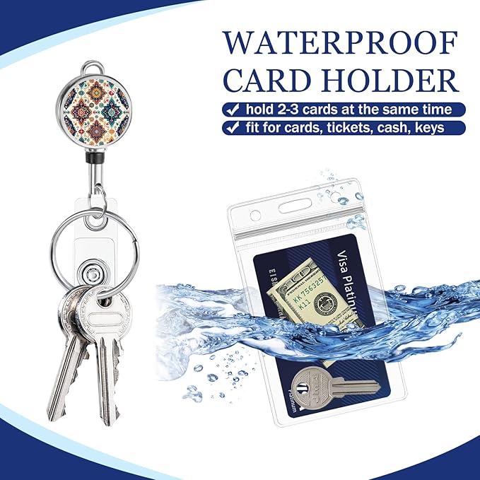 Giancomics Boho Lanyards for Id Badges, ID Badge Holder with Retractable Reel, Waterproof Lanyards for Cruise Ships Cards Key Cute Office Work Name Tag Zip Type Card Holder Protector 2 Pack