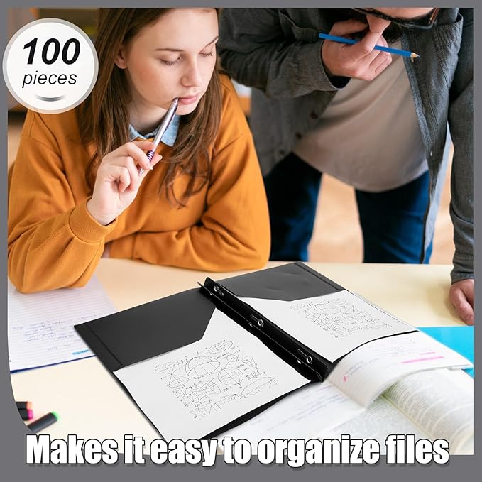 Yeaqee 60 Pcs Plastic Folders with Pockets and Prong Plastic Folders with 2 Pockets Pocket for Office, School for Students, Teachers, Office Workers (Black)