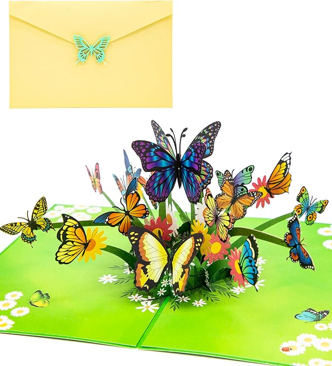 Flying Butterflies Pop Up Card, 3D Flower Butterfly Birthday Card, Butterfly Fly Out Cards for Valentines Day, Graduation, Anniversary, Thinking of You, All Occasions