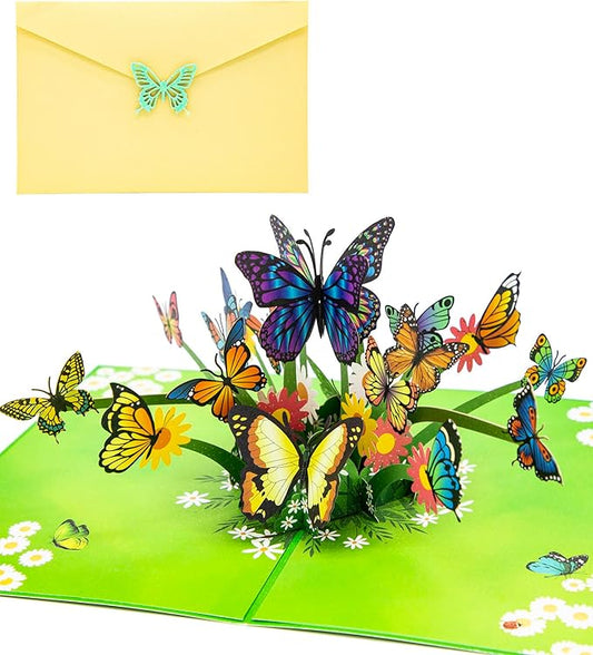 Flying Butterflies Pop Up Card, 3D Flower Butterfly Birthday Card, Butterfly Fly Out Cards for Valentines Day, Graduation, Anniversary, Thinking of You, All Occasions
