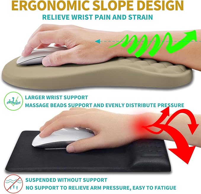 Hokafenle 2 in 1 Ergonomic Mouse Pad Wrist Support & Wrist Rest for Computer Keyboard Set, with Relieve Carpal Tunnel Pain Massage Bulge and Full Memory Gel Design (2In1 Set, Beige)