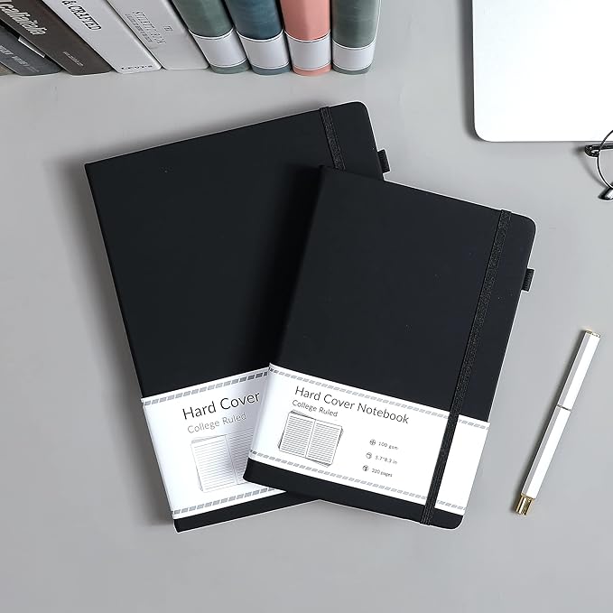 CAGIE Lined Journal Notebook, 320 Pages College Ruled Notebook, 100 Gsm Paper Thick Journal, A5 Hardcover Leather Journals for Writing Women Men, 5.7x8.3 In, Black