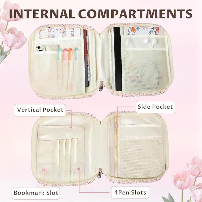 shirabags Quilted Bible Cover Case for Women - Elegant Cotton Bible Bag for Study, Church, Christian Gifts for Women (Pink Floral, M)