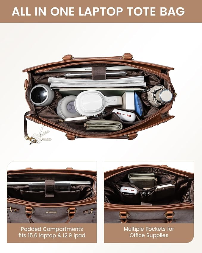 LOVEVOOK Laptop Bag for Women 17 Inch Work Tote, Business Computer Briefcase, PU Leather Tote Bag for Teacher, Office Shoulder Tote Purse