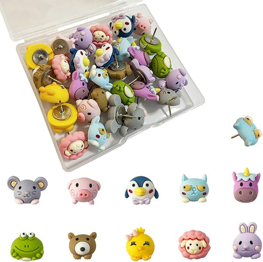30 Pcs Cute Animal Push Pins - Decorative Frog Thumbtacks for Cork Board, Photo Wall, Map, Bulletin Board