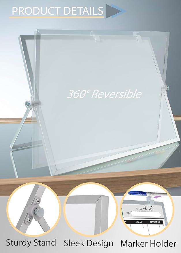 Dry Erase White Board for Kids, 16inX12in Large Magnetic Desktop Whiteboard with Stand Wall Hanger, 10 Markers, 4 Magnets, 1 Eraser, Portable Double-Sided Easel for Kids to Do List Desk Board