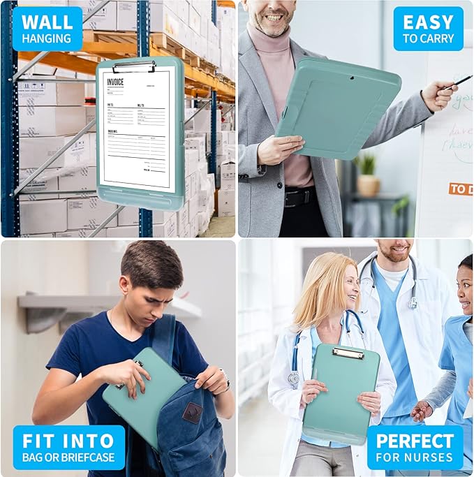 Clipboard with Storage, Clip Boards 8.5x11 with Storage, Large Capacity Nursing Clipboards with Pen Holder, Heavy Duty Plastic Storage Clipboard Folder with Low Profile Clip, Side-Opening