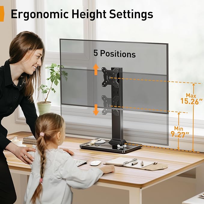 Perlegear Monitor Stand, Freestanding Monitor Mount for 13-34 inch Screens with 360 Degree Rotation, 5 Height Settings, Adjustable Monitor Desk Riser with Swivel and Tilt, Max VESA 100x100mm, PGTVS29