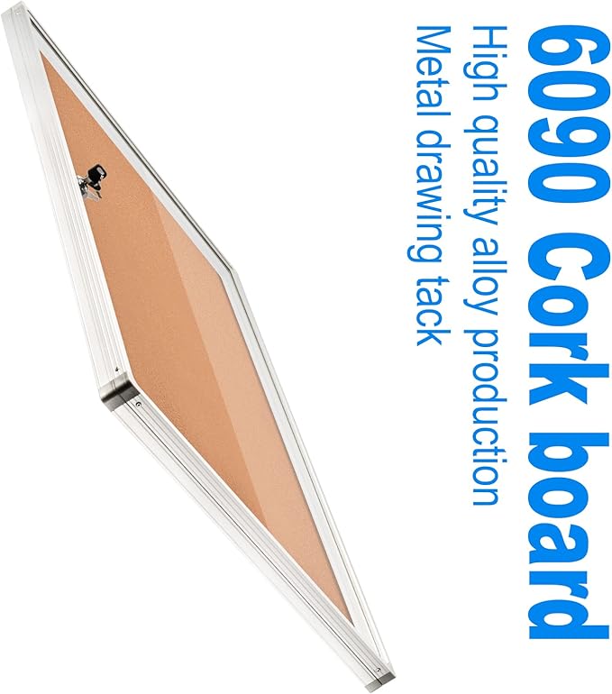 Pinboard Enclosed Bulletin Board 36 x 24 Inch Lockable Cork Noticeboard for School Office, Wall Display Case with Lock (Cork Board)