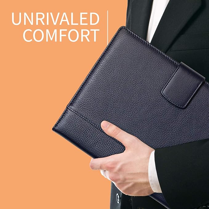 Maruse Italian Leather Executive Padfolio, Folder Organizer with Magnetic Closure and Writing Pad, Handmade in Italy, Navy Blue