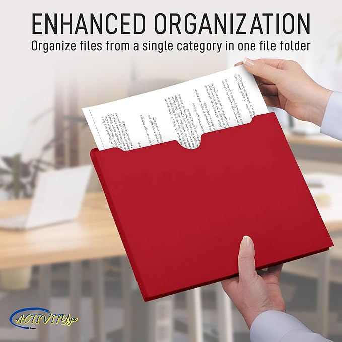 Red File Jackets, 1 Inch Expansion, Letter Size, Reinforced Straight-Cut Tab, 6 Pack