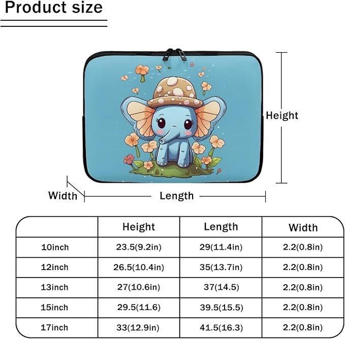 Cute Elephant Laptop Protective Sleeve for Women Girls 12 inch Computer Sleeve Bag Flower Zippered Pouches Lap Top Case Suitable for Daily Use Travel School Office Organizers Bag