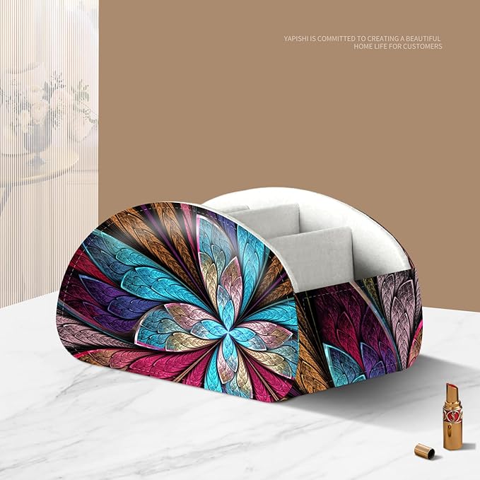 YAPISHI Remote Control Holder, 5 Compartments TV Remote Holder Caddy for Table, Nightstand Organizer for Remotes/Media Controllers/Office Supply, Bedside Decorations for Living Room， PU Leather