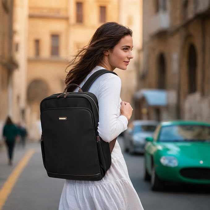 GOLF SUPAGS Laptop Backpack Purse for Women Water Resistant Teacher Nurse Bag, 15.6 Inch Work Business Travel Backpack (Black)