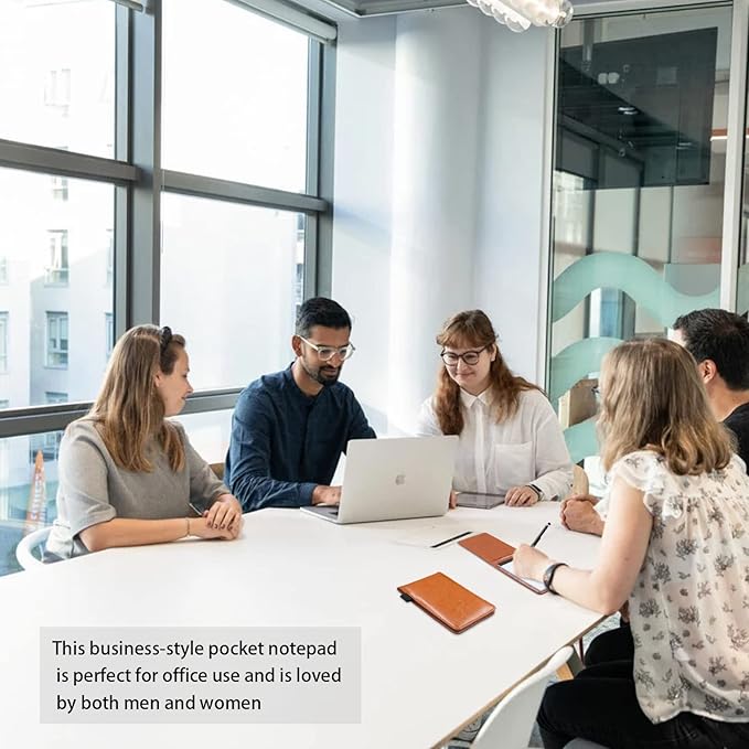 Xhwykzz 7 Pcs Small Pocket Notepad Holder Set, Pocket Notebook with pen for offices, schools, restaurants (Brown)