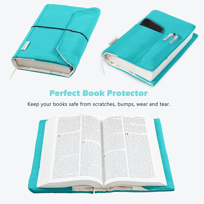 Canvas Book Covers, Washable Book Protector, Book Cover for Paperback Novels, Adjustable Book Cover for Hardcover with Pockets for Pen, Soft Cover Books, Book Lovers Gifts