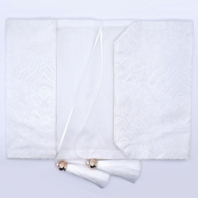 BLBMH Chinese Book Covers with Tassel Bookmark Book Cover Adjustable Book Sleeve Cover for A5 Books Embroidered Brocade Softcover Protector for Notebook Planner Bible - White