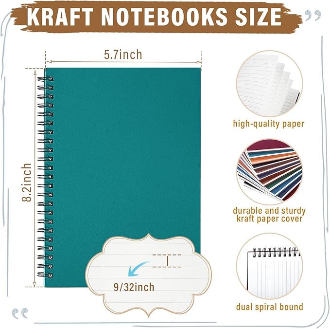Fuutreo 24 Pcs Spiral Notebook for Work A5 8.3 x 5.7 Inch College Ruled Spiral Journal Notebook Kraft Cover, 12 Color, 60 Sheets, 120 Pages for Office School Supplies(Business Color)