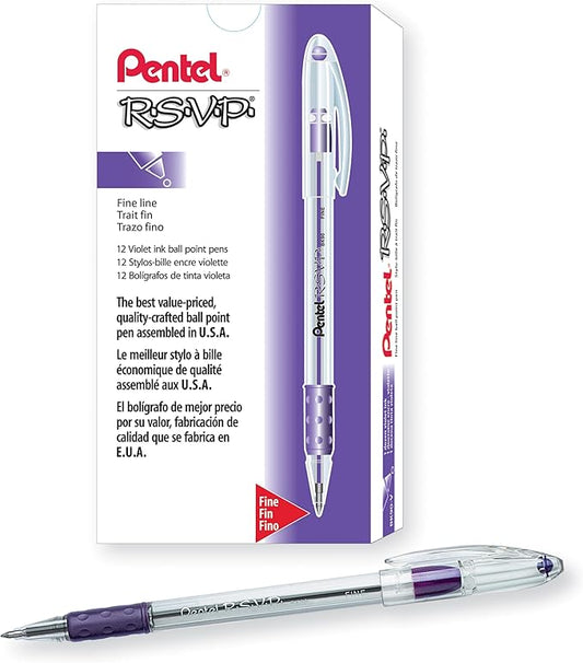 R.S.V.P. Stick Ballpoint Pen, Violet Ink, Fine, 0.70 mm, 12/Pack