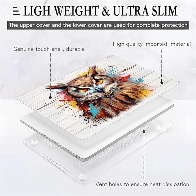 Compatible with MacBook Air 13.3 inch Case 2018-2020 Release A1932 A2179 A2337, Funny Colorful Owl Hard Plastic Shell Cover Case