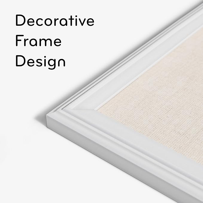 U Brands Farmhouse Linen Bulletin Board, 30"x20", White Wood Style Frame, Includes Push Pins