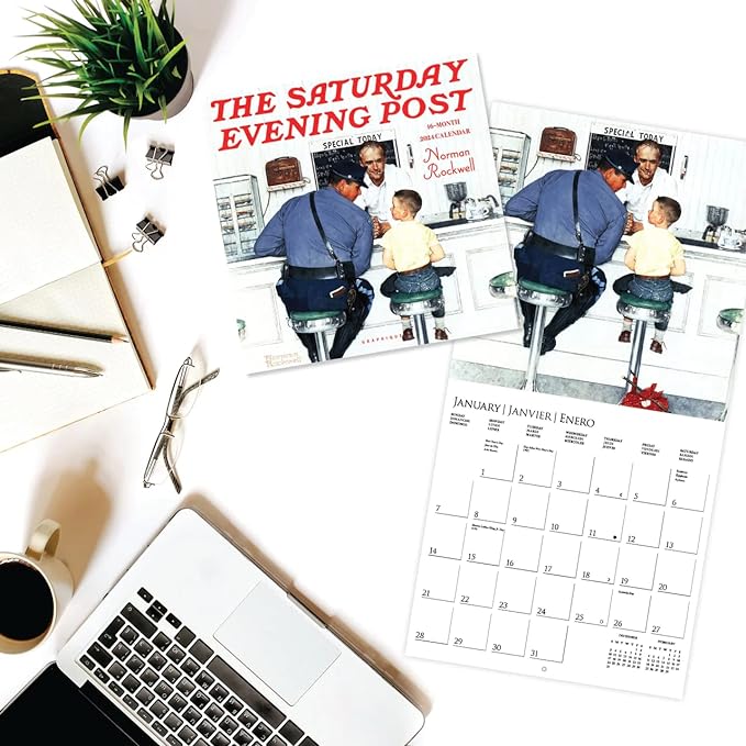 Graphique 2024 Saturday Evening Post Wall Calendar | 12” x 12” | Thick Paper | Home & Office Organizer | Large Monthly Grid | 3 Languages & Marked Holidays | 4 Month Preview Page for 2025