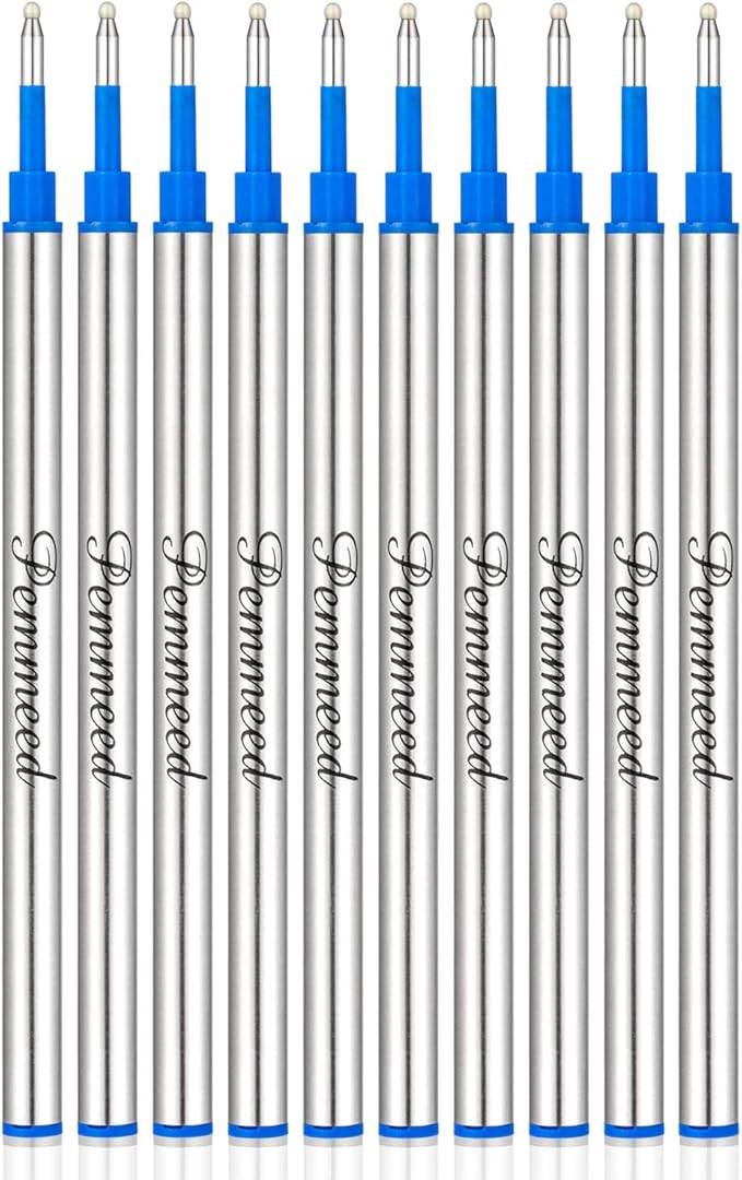 Rollerball Pen Refills Work for G5/G8 Pens, Parker Waterman Compatible Pen Refills,Gel Ink Metal Standard Size Fine Point 0.7mm Blue Ink (Pack of 10)