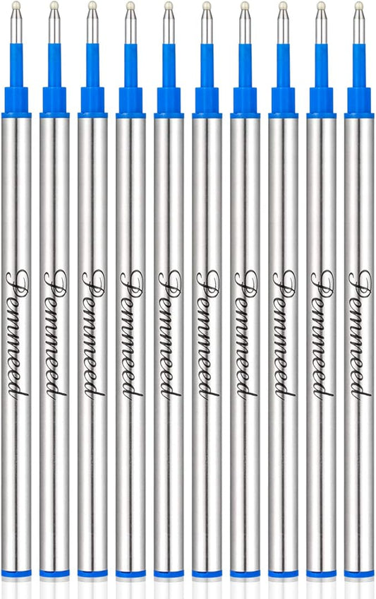 Rollerball Pen Refills Work for G5/G8 Pens, Parker Waterman Compatible Pen Refills,Gel Ink Metal Standard Size Fine Point 0.7mm Blue Ink (Pack of 10)