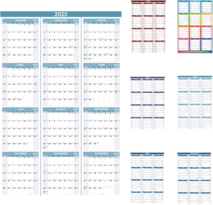 2025 Wall Calendar 34.8" x 22.8" Large Vertical Yearly Wall Hanging Calenda with Julian Date Thick Paper Calendar 12 Month Annual Wall Planner for Wall Office Fridge(Light Blue)