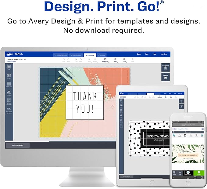 Avery Printable Postcards with Sure Feed Technology, 4" x 6", White, 100 Blank Postcards for Laser Printers (5389)